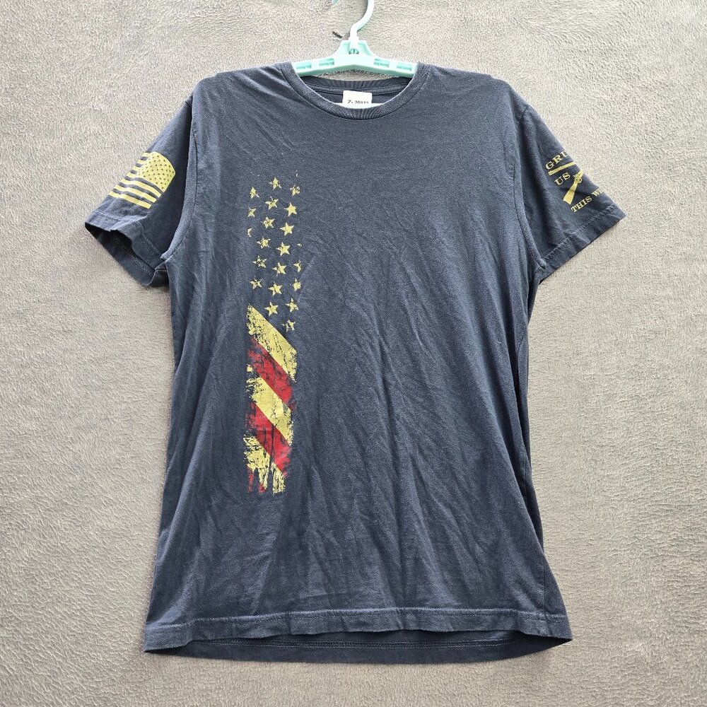 Grunt Style Men Shirt M Gray Graphic American Flag Patriotic Logo Short‎ Sleeve